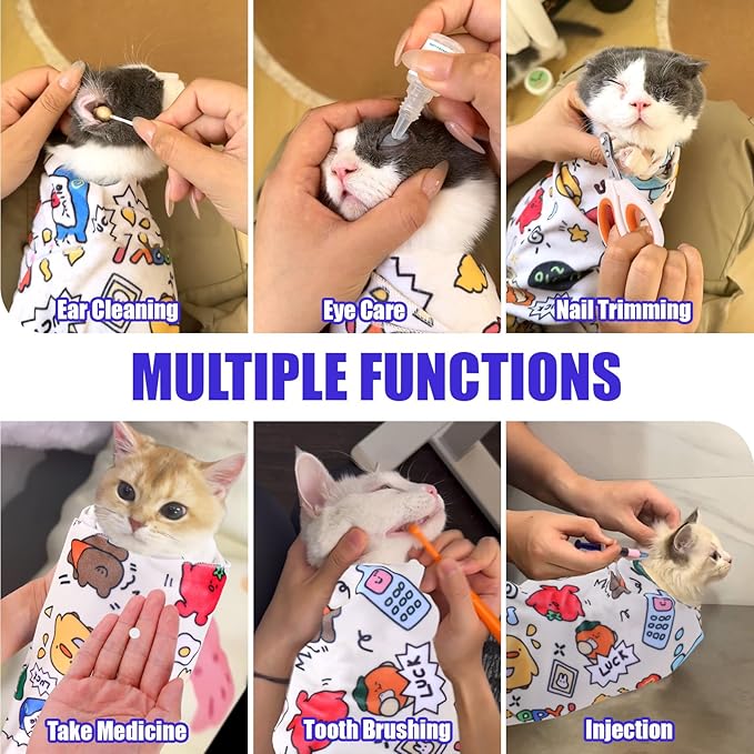 XANGNIER Cat Grooming Wrap with Cat Nail Clippers -Self-Adhesive Cat Swaddle for Nail Clipping, Anti-Scratch & Anti-Escape Cat Restraint for Calm, Safe & Easy Nail Trimming