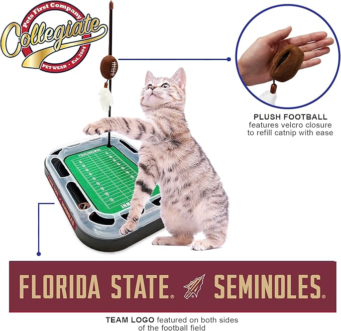 Pets First 5-in-1 Cat Toy: Interactive Cat Scratcher with Catnip Filled Plush Football & Feathers