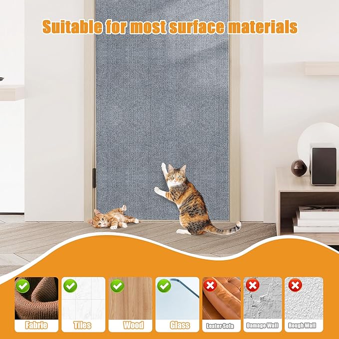 cat Scratching mat Self-Adhesive, Trimmable Furniture Protector for Couch, Sofa, Wall & Cat Trees - Durable Scratch Pad with Nano Tape, DIY Climbing Carpet for Indoor Cats(Light Grey, 39.3"x15.8")