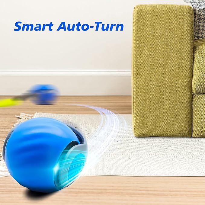 Interactive Cat Toy for Indoor Cats, Speedy Ball with Tail, Automatic Moving Cat Balls for Bored Indoor Adult Cats, 360°Automatic Rolling Ball Toy, Two Speed Adjustment(Blue)