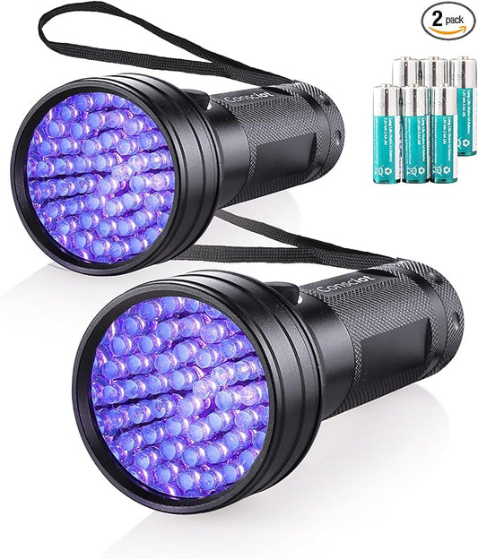 Consciot 2 Pack UV Flashlight Black Light, 51 LED 395nm Ultraviolet Blacklight, Pet Urine Detector for Dog/Cat Urine, Dry Stains, Bed Bug, Resin Curing, Matching with Pet Odor Eliminator
