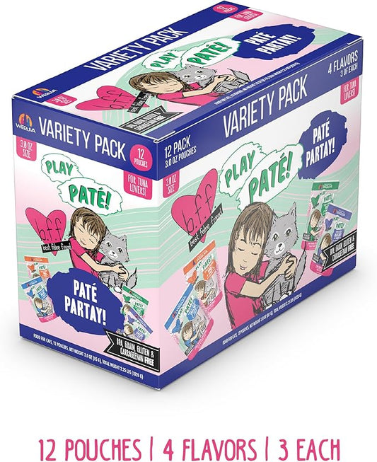 Weruva B.F.F. Play - Best Feline Friend Paté Lovers, Aw Yeah!, Paté Partay! Variety Pack, 3oz Pouch (Pack of 12)