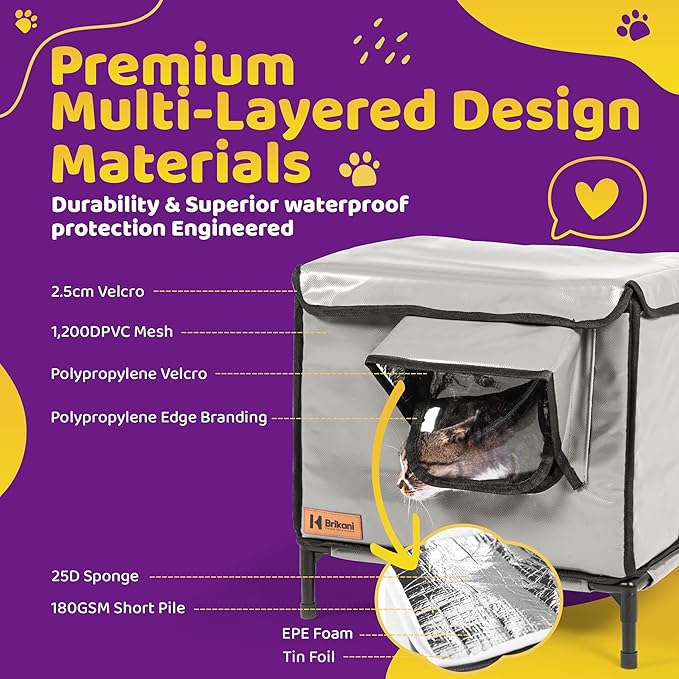 Indoor and Outdoor Cat House - Weatherproof Cat Shelter - Insulated - Elevated House with Plush Cushion - Waterproof Feral Cat House