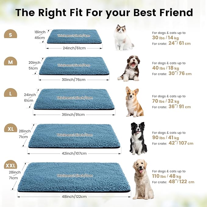 Dog Bed Mat Self Heating Pad for Large Medium Dogs, Dog House Bed Crate Pad for Sleeping Self Warming Pet Bed Puppy Blanket with Removable Washable Cover, Blue 48 Inches