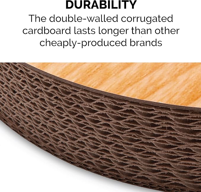 Furhaven Scratching Pad Ball Track Cat Toy w/ Catnip for Indoor Cats - Round Busy Box Scratcher - Tan, One Size