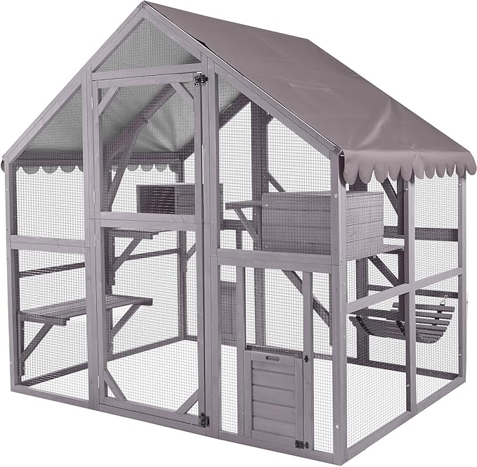 Aivituvin Catio Outdoor Cat Enclosure Large for Multiple Cats Wooden Cat House Outside Kitty Condon Cat Run Weatherproof