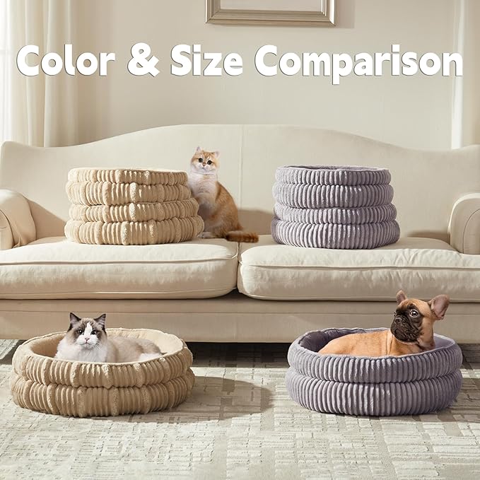 Cat Beds for Indoor Cats,Kitten Bed,Dog Bed for Small Dogs Breeds,Puppy Kennel Bed, Comfy Durable Pet Sleeping Bed, Washable Roun Cat Beds & Non-Slip Bottom, Beige 20" L x 20" W x 8" Th