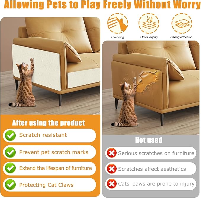cat Scratch Pads, cat Scratcher mat for Couch, Sofa, Wall & Cat Trees - Durable Scratch Pad with Nano Tape, Scratching Pads for Indoor Cats (White, 39.3"x15.8")