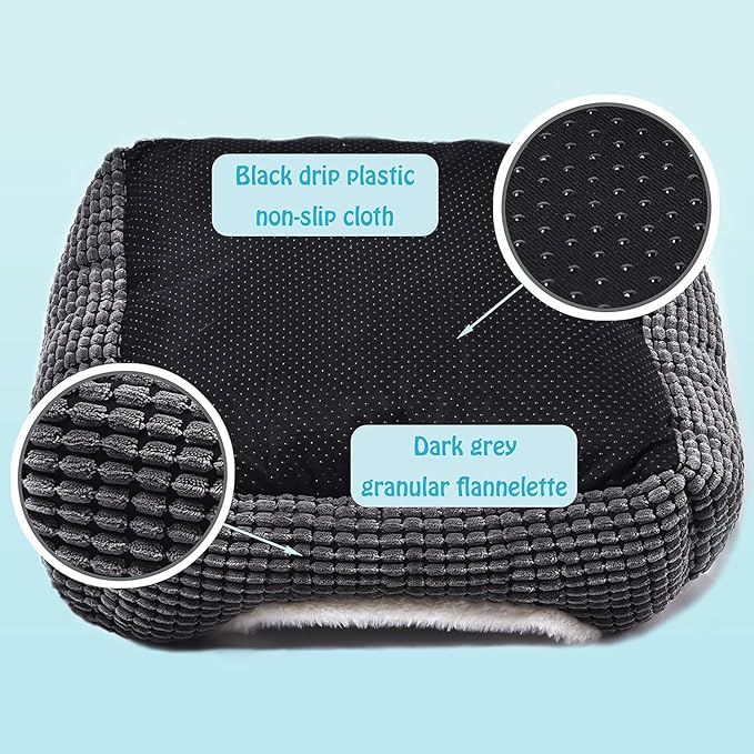 Luxury Square Grey Cat & Dog Bed - Soft Washable Animal Pet Beds with Anti-Slip & Water-Resistant Bottom, Perfect for Indoor Small Dogs & Cats, Kittens & Puppies