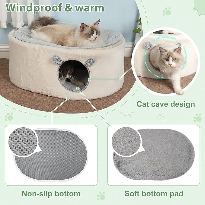 Sunhoo Elevated Cat Beds for Indoor Cats Enclosed House Hideaway Raised Kitty Hammock Large with Washable Cover Kitten Cave Pet Hut Puppy Condo Cubby Plush Cushion Easy Assembly 23.6 * 17.7 * 10.6in