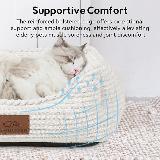Cat Dog Bed for Pets, Rectangle Pet Bed Gift for Puppy and Kitten, Machine Washable Calming Fluffy Pet Couch Sofa for Indoor Outdoor, Portable Soft Cat Bed with Non-Slip Bottom (Small, Cream)