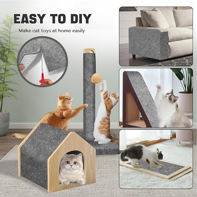 Cat Scratch Couch Furniture Protector, Adhesive Cat Scratch Pad Deterrent for Furniture, DIY Wall Climbing Cat Scratcher Couch Protector from Cat Claws Scratching Mat Indoor (LightGrey,39.3x15.8In)
