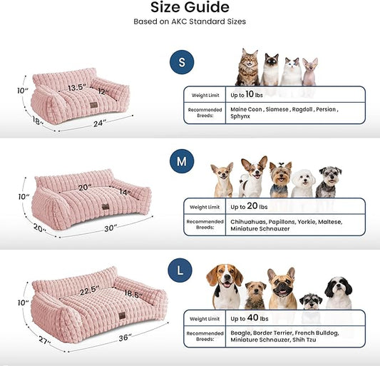 Cute Small Dog Couch Bed – Supportive & Fluffy Pet Sofa with Faux Rabbit Fur Washable Cover in 3D Diamond Pattern, 30" Pink