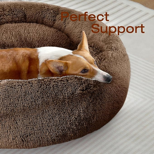 JOLLYVOGUE Dog Bed, Calming Anti-Anxiety Large Dog Bed, Fluffy Donut Cushion for Medium and Large Pets (27"/30"/36")