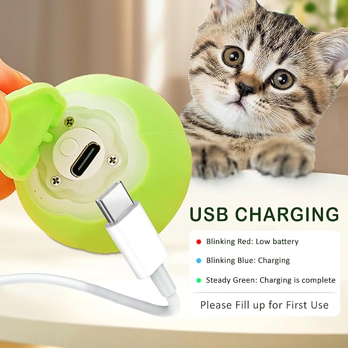 Interactive Cat Ball Toy, Intelligent Cat Toys with LED Lights, Automatic Moving Rolling Ball for Indoor Kitten, Kitten Automatic Toy