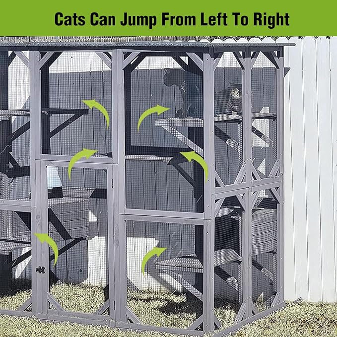 Gutinneen Catio Large Cat House Outdoor Walk in Outdoor Cat Enclosure Indoor Cage Kitty Condo Playpen with Door, Platform & Small House - 71"