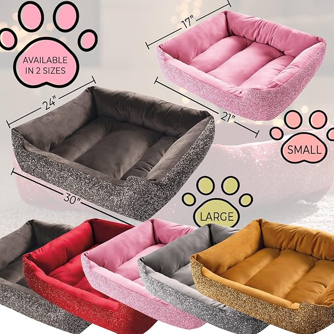Pet Bed, Sparkling Rhinestones, Soft, Comfortable Velvet, for Lounging Dogs, Cats, Pets, Silver, Large, Sold Individually