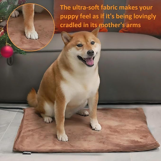 Upgraded Pet Heating Pad, 5 Adjustable Temperature & Timer, Electric Heated Dog Cat Bed for Winter, Auto Power-Off, Waterproof Chew-Resistant (L:26'' x 20'')