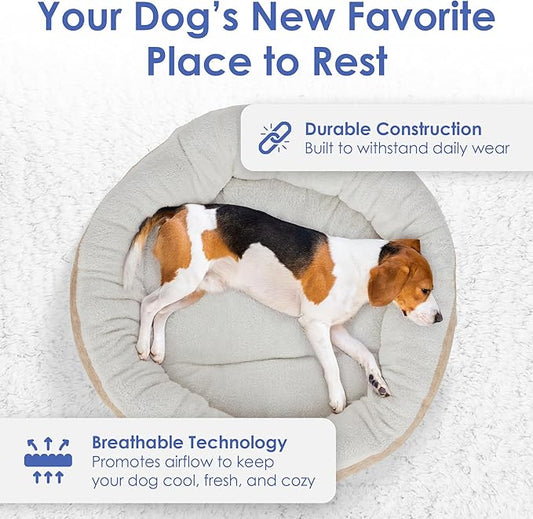 AMERICAN KENNEL CLUB 23" Mason Fabric Round Pet Bed - Stylish Washable Dog Bed with Non-Slip Bottom, Plush Sleeping Surface - for Cats, Small Breeds