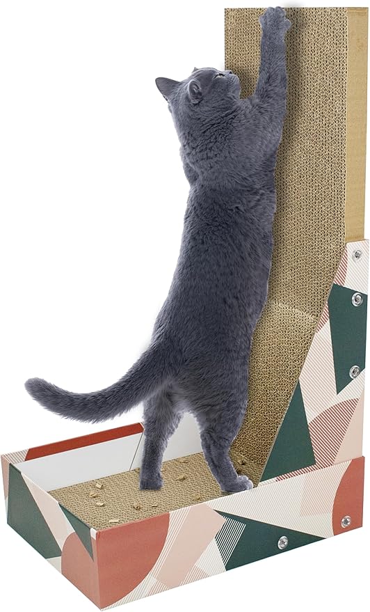 L-Shaped Cat Scratcher, Vertical Cat Scratcher Scratching Posts for Indoor Cats, Durable Scratch Pad with Shreds Collection Function, Cats Bed