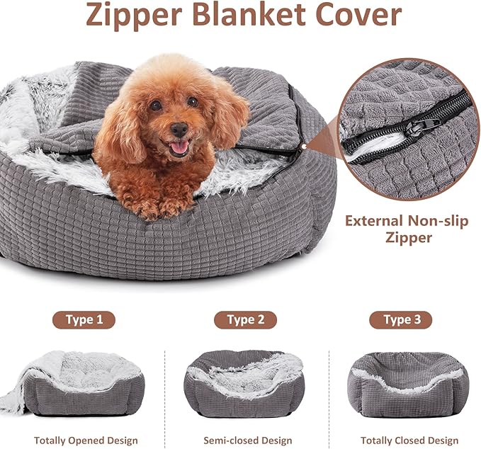 MIXJOY Dog Beds for Small Dogs, Rectangle Cave Hooded Blanket Puppy Bed, Luxury Orthopedic Cat Beds for Indoor Cats, Warmth and Machine Washable (20 inches, Grey)