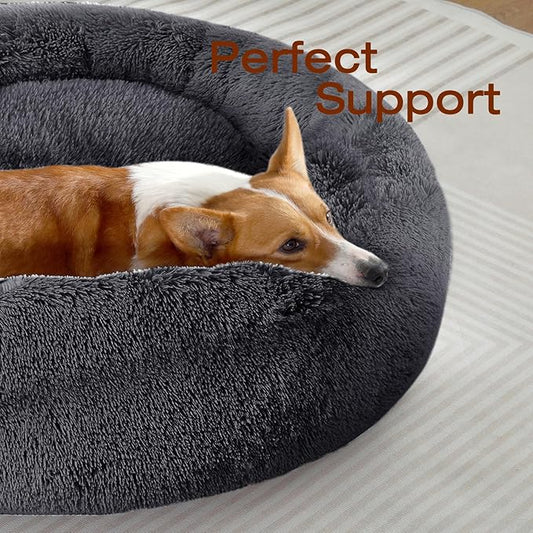 JOLLYVOGUE Dog Bed, Calming Anti-Anxiety Large Dog Bed, Fluffy Donut Cushion for Medium and Large Pets (27"/30"/36")