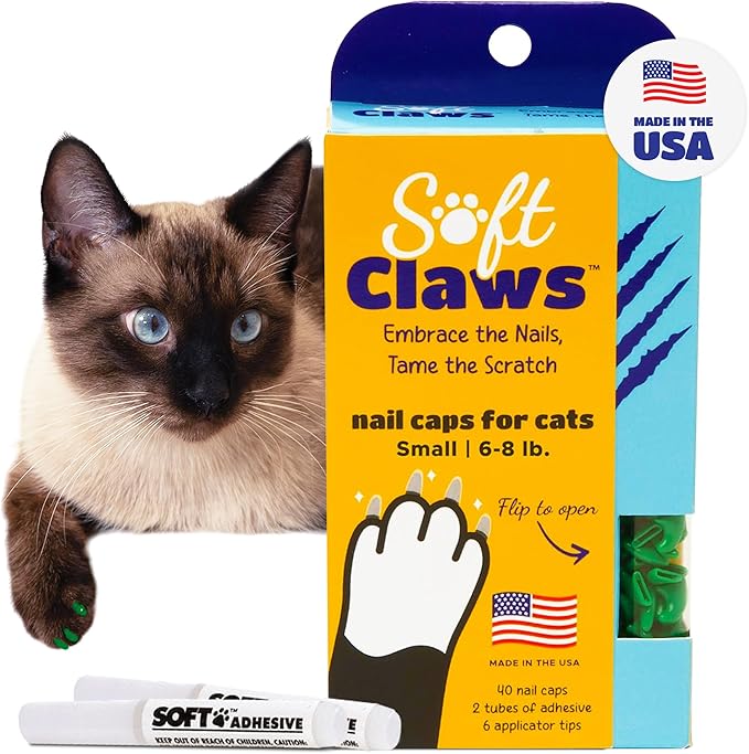 Soft Claws for Cats - CLS (Cleat Lock System), Size Small, Color Green