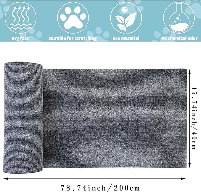 Cat Scratch Furniture Protector Cat Scratching Mat Trimmable Self-Adhesive Carpet DIY Climb Scratcher Mat for Covering Tower and Couch Protector from Cats Claws for Wall, Door, Steps