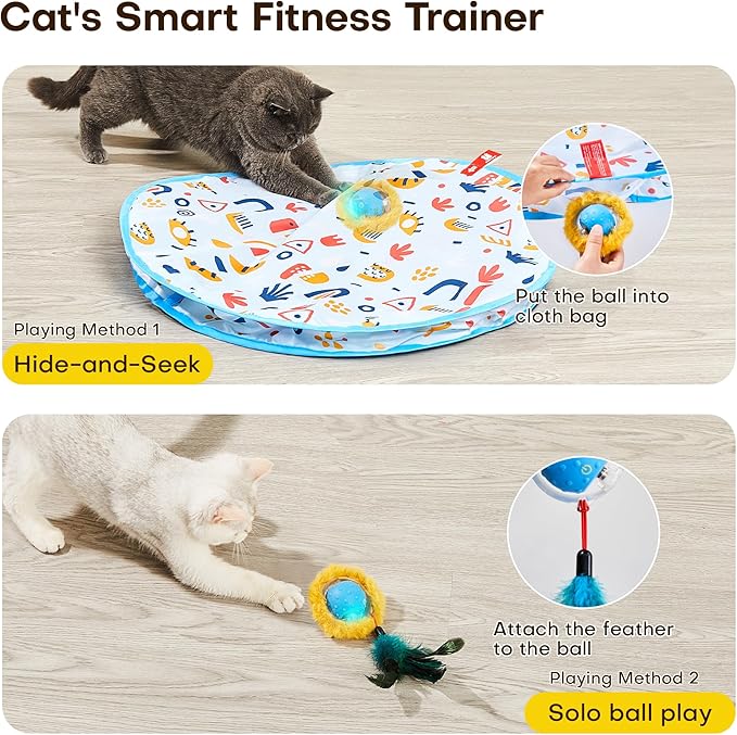 Potaroma Interactive Cat Toys, Fast Moving Ball in Play Mat, Automatic Motion Activated Ball Hide and Seek for Indoor Exercise Kicker, Animal Squeaky, 28 Inch Mat