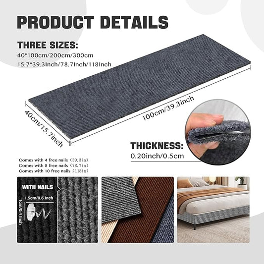 Cat Scratching Climbing Carpet Mat, Adhesive Trimmable Cat Scratcher Furniture Protector, Cat Post Covered Pad Replacement for DIY Cat Tree Shelf Steps Couch Corner Wall(Darkgrey,78.7x15.8In)