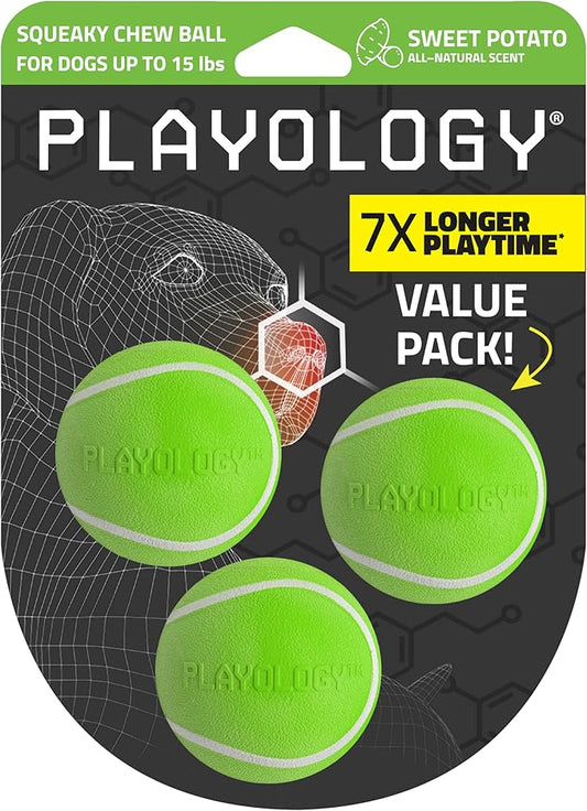 Playology Dog Toys | Squeaky Chew Ball - Squeaky and Bouncy Durable Floating Fetch Ball for Dogs (Value 3-Pack) | Small Bacon Scented Toy - Easy to Clean and Made from Non Toxic Materials