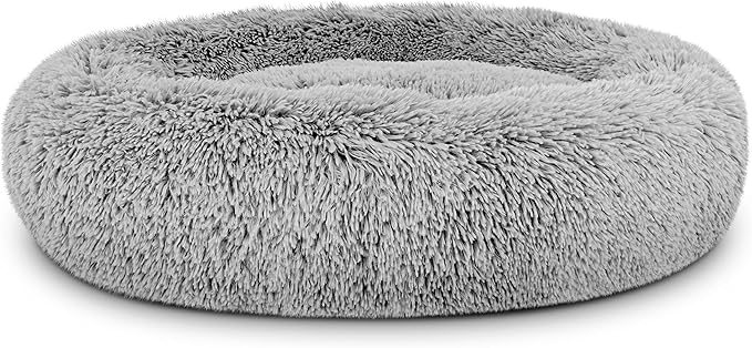 The Dog’s Bed Sound Sleep Donut Dog Bed, Med Silver Grey Fur Calming Nest Bed, Veterinary Approved