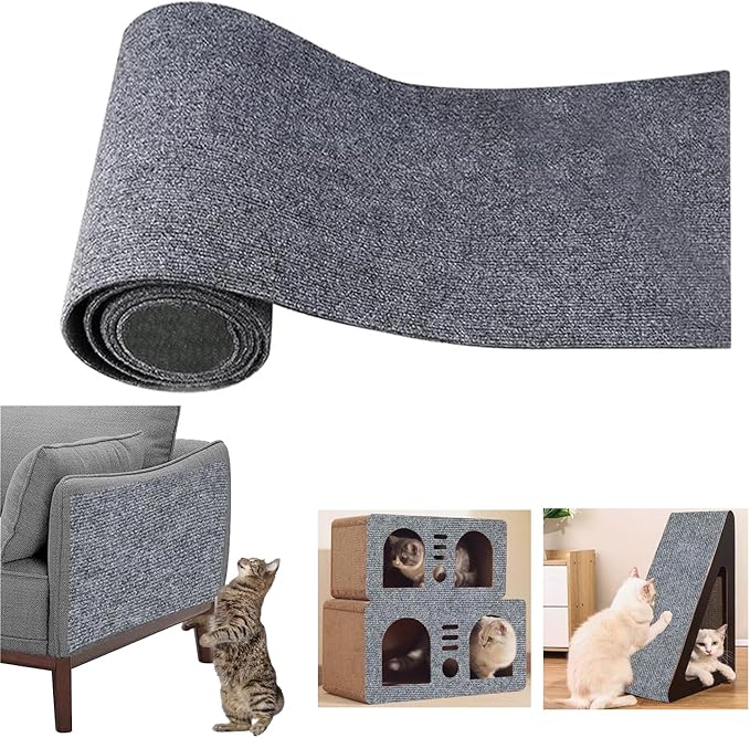 Cat Scratch Furniture Protector Cat Scratching Mat Trimmable Self-Adhesive Carpet DIY Climb Scratcher Mat for Covering Tower and Couch Protector from Cats Claws for Wall, Door, Steps