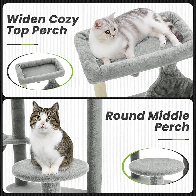 59 Inch Cat Tree Tower, Multi-Level Large Cat Tree for Indoor with Super Large Bed, Hammocks, Scratching Posts, Dangling Ball, Cat Furniture, Activity Center