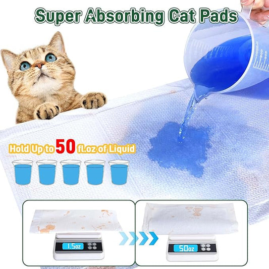 Litter Pads Compatible with Breeze Litter Box System, 50ct Super Absorbent Pee Pads for Cats, Odor Control Cat Pads Refills 16.9 X 11.7 Inch, Unscented
