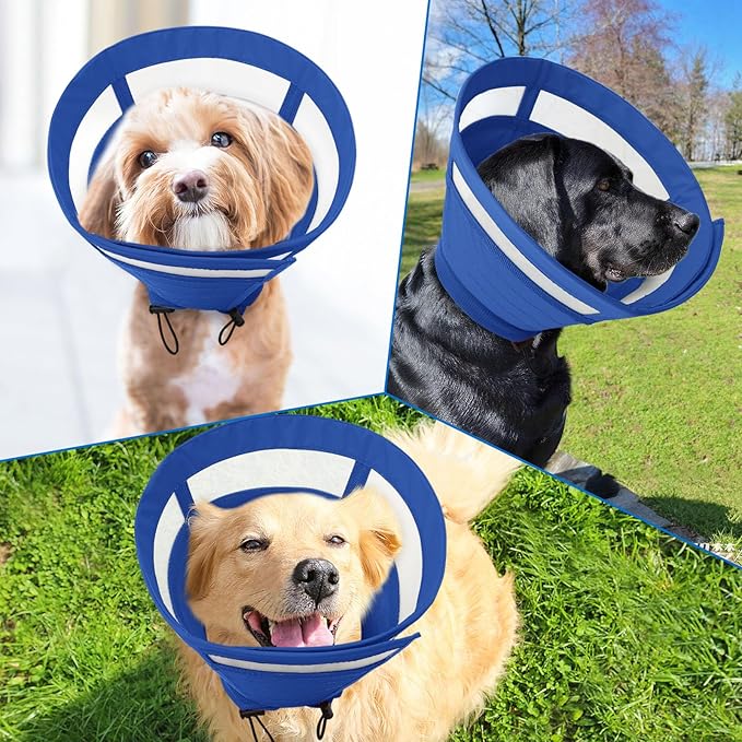 SAWMONG Soft Dog Cone Collar, Cone for Dogs to Stop Licking, Dog Cones for Large Dogs, Comfy Elizabeth E-Collar for Doggy After Surgery Alternative, Adjustable Pet Recovery Collar (L,Blue)