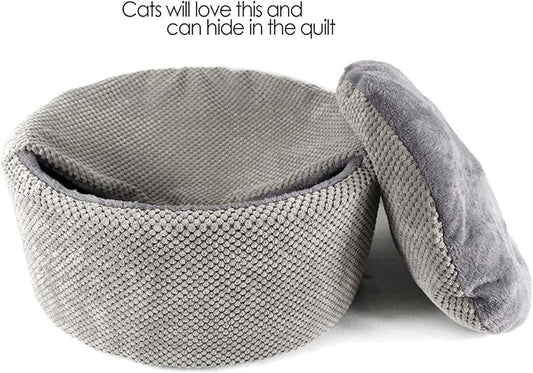 Winsterch Large Cat Bed - Soft, Enclosed & Washable cat Cave Bed for Indoor/Outdoor Cats & Kittens with Anti-Slip Bottom,Calming, Covered Cave Bed (Gray,17.8 x 17.8 x 7.84 in)