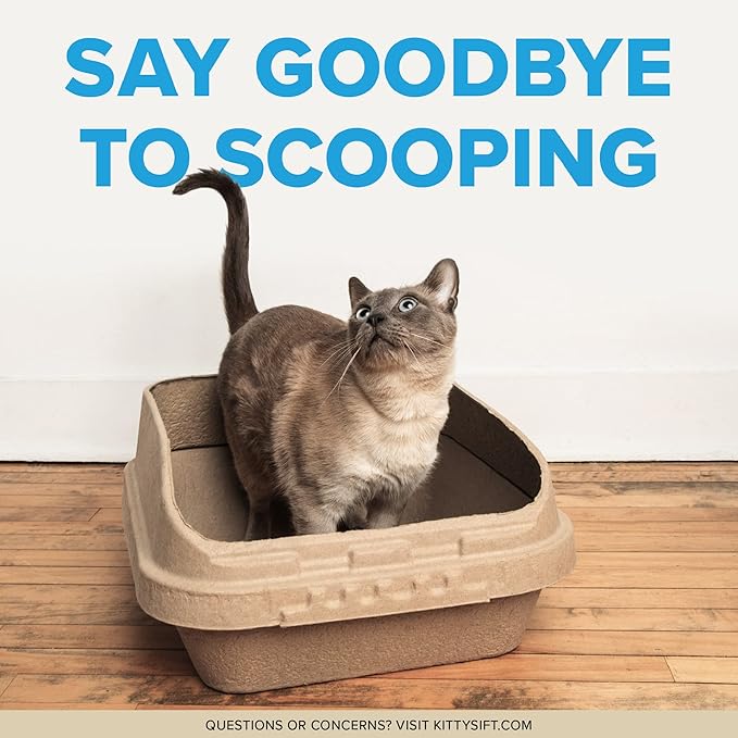 Kitty Sift (Set of 1 Litter Box & 5 Sifting Liners) Sustainable, Clean, Sifting, Disposable Cat Litter Box Kit - Jumbo, 6-Set Kit