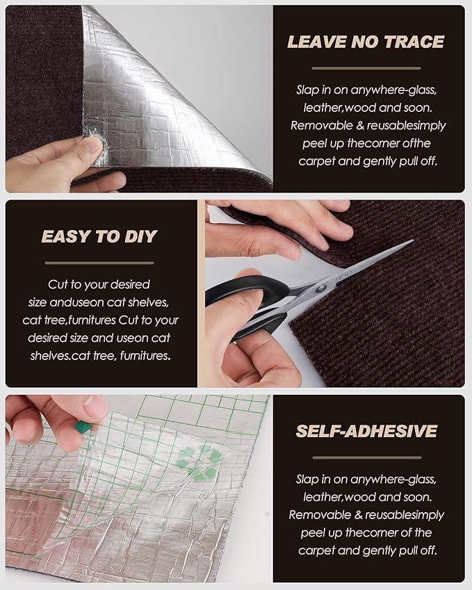 78.7"x15.8" Cat Scratch Mat,Trimmable Self-Adhesive Carpet,DIY Climb Cat Scratcher for Cat Couch Furniture or Wall Protector,Covering Cat Tower,and Replacement Pads (Brown)