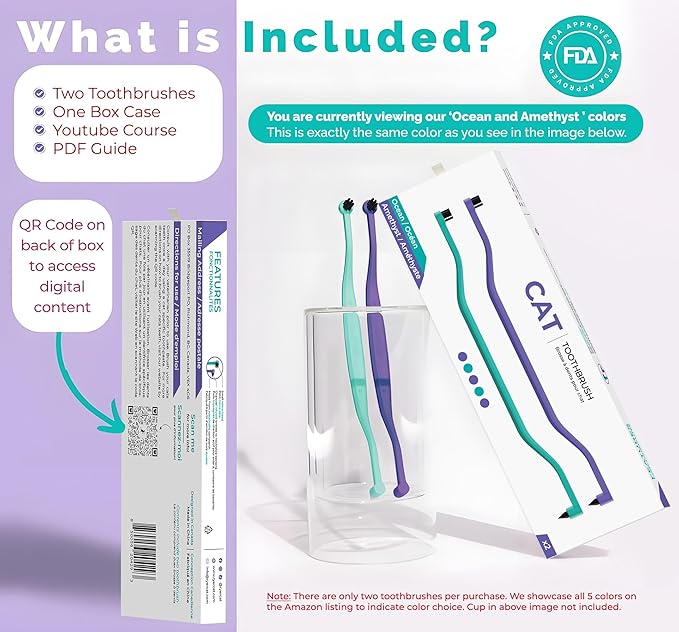 RYERCAT Set of 2 Dual Sided Cat Toothbrush - Kitten Toothbrush with Micro Head to fit into Cat/Kittens Mouth - Cat Dental Care Supplies - Pet Toothbrush for Cats(Amethyst Purple & Ocean Blue)