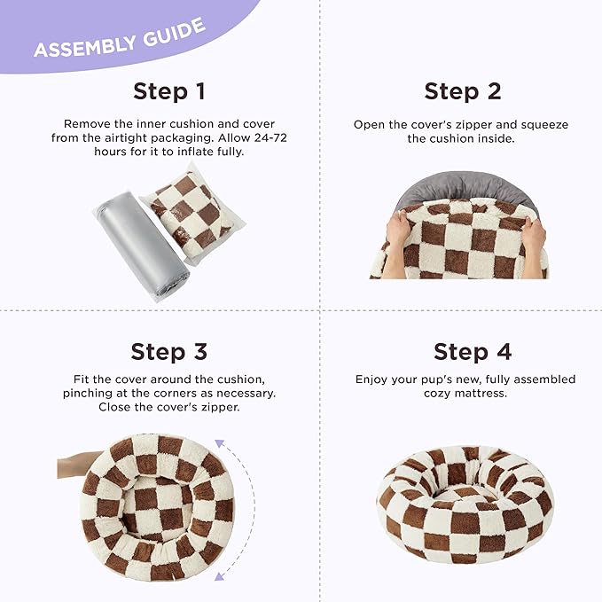 LE SURE Donut Large Dog Bed - Round Cat Beds for Indoor Anti-Anxiety Calming Pet Beds, Washable Cute Modern Beds with Teddy Sherpa Plush & Anti Slip Bottom, 36 Inch, Brown