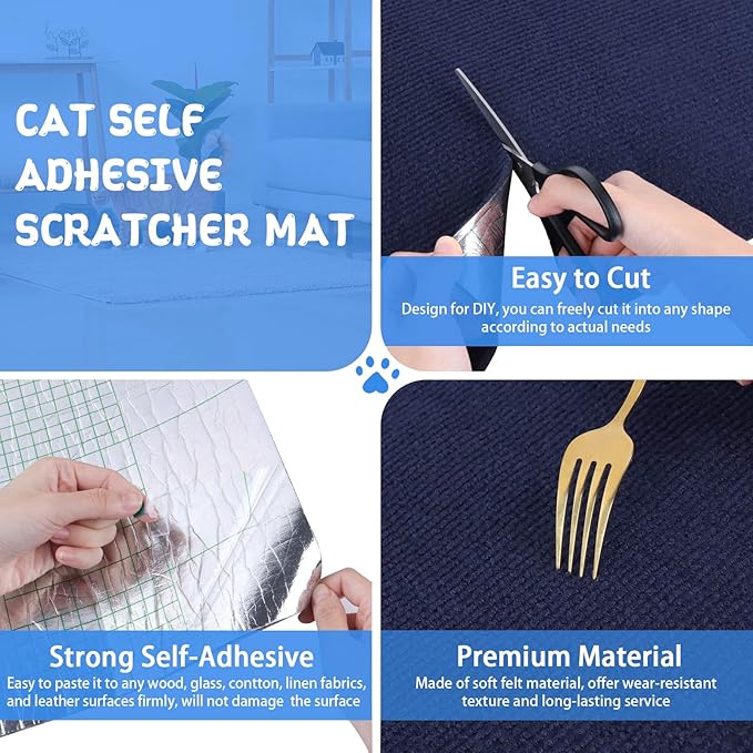 Climbing Cat Scratcher Mat Trimmable Cat Scratching Post Carpet 118’’x15.8’’ Self Adhesive Carpet Mat Pad Replacement for Cat Tree Shelves Post Couch Wall Furniture Steps DIY Protector (Dark Blue)