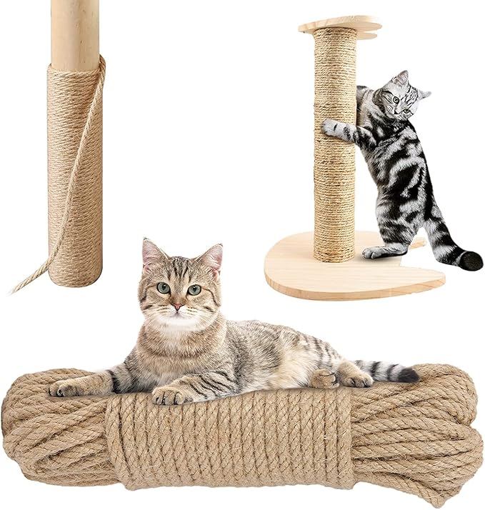Rope for Cat Scratching Post - BARPOT Natural Hemp Rope for Scratching Post, 1/4 inch cat rope scratching Post, replacement rope for cat tree (100FT)