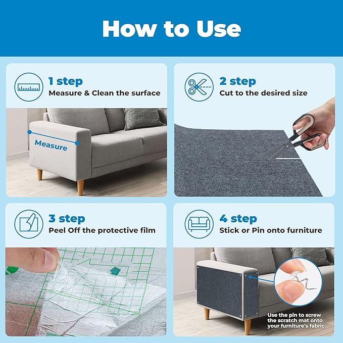 Best Pet Supplies Catify Peel & Stick Cat Scratching Mat – Self-Adhesive, Trimmable Cat Scratch Pad Cover - Carpet, Sofa, Furniture Protector – Replaceable Adhesive Stickers - Gray & 39.4 x 15.8