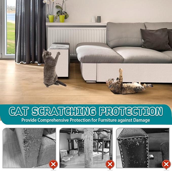Climbing Cat Scratcher Mat Trimmable Cat Scratching Post Carpet 78.7’’x15.8’’ Self Adhesive Carpet Mat Pad Replacement for Cat Tree Shelves Post Couch Wall Furniture Steps DIY Protector (Cream White)