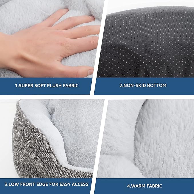 Cat Beds for Indoor Cats,Kitten Bed,Dog Bed for Extra Small Dogs Breeds,Puppy Kennel Bed, Comfy Durable Pet Sleeping Bed, Washable Roun Cat Bed & Non-Slip Bottom, Size 19"L x 16"W x 6.5"Th
