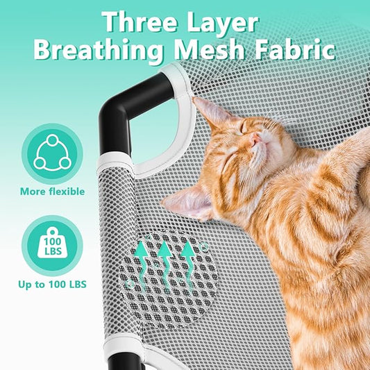 Tresbro Elevated Cat Hammock Bed, Hexagon Raised Cat Swing Bed for Indoor and Outdoor Use with Breathable Fabric & Anti-Slip Block, 20.5'' x 18'' x 9.4'' Pet Chair for Large to Small Kitty Cot