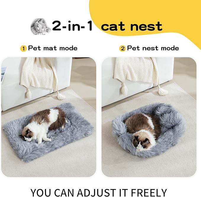 Fluffy Dog Cat Bed Mat 19.6x31.4 inch, Washable Soft Plush Faux Fur Warm Area Puppy Pads Blanket for Indoor Pet Sleep Cushion Grey