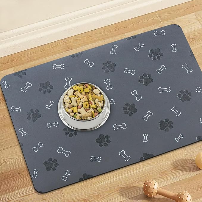Pet Cat Dog Food Mat Non Slip Mat for Dog Water Bowl Mat Quick Dry Absorbent Cat Feeding Mat, 18.1 * 11.8 in, Brown