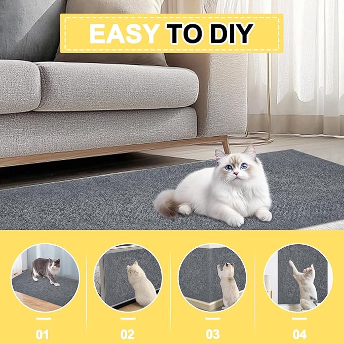 Cat Scratch Couch Furniture Protector, Adhesive Cat Scratch Pad Deterrent for Furniture, DIY Climbing Cat Scratcher Couch Protector from Cat Claws Scratching for Indoor(LightGrey,78x15.8In)